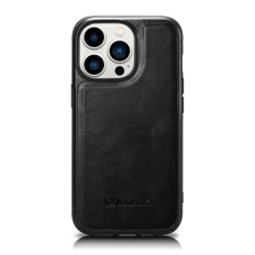 Fodral täckt med naturlig hud för iPhone 14 pro max läder olja vax svart