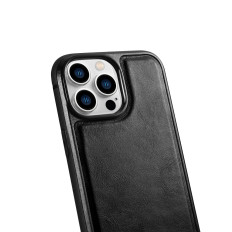 Primer, prekrit z naravno kožo za iPhone 14 Pro Max Usnje Oil Wax Črna