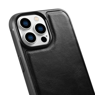 Primer, prekrit z naravno kožo za iPhone 14 Pro Max Usnje Oil Wax Črna