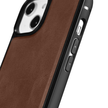 Case bedekt met natuurlijke huid voor iphone 14 pro max lederen olie was donkerbruin