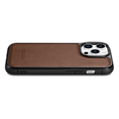 Caso coberto com pele natural para iphone 14 pro max petróleo cera marrom escuro