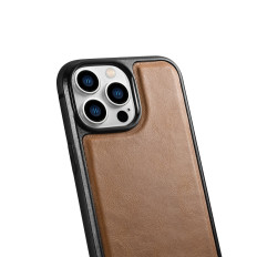 Fodral täckt med naturlig hud för iPhone 14 Pro Max läderolja Vax brunbrun