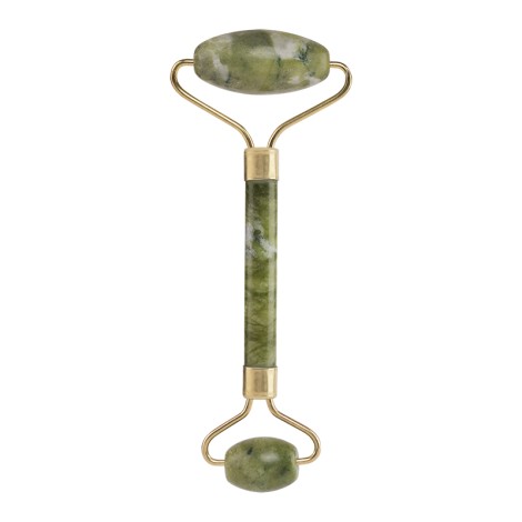 Green jade roller massager — front view