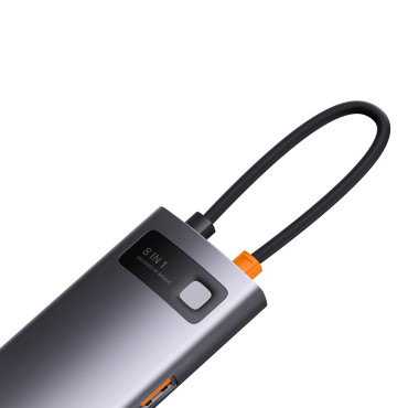 8N1 Adaptér HUB STARJOY USB-C pre USB-C PD 3X USB-A HDMI RJ-45 SD TF GRAY