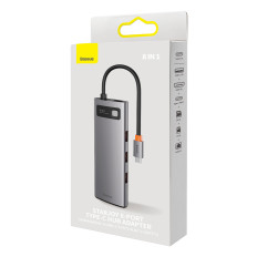 8in1 hubadapter Starjoy USB-C for USB-C PD 3X USB-A HDMI RJ-45 SD TF Grå