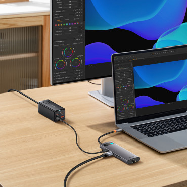 8In1 navadapter Starjoy USB-C för USB-C PD 3X USB-A HDMI RJ-45 SD TF GRAY