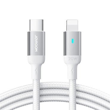 Καλώδιο καλωδίων USB-C - αστραπή με δείκτη LED 20W A10 σειρά 1,2 m λευκό