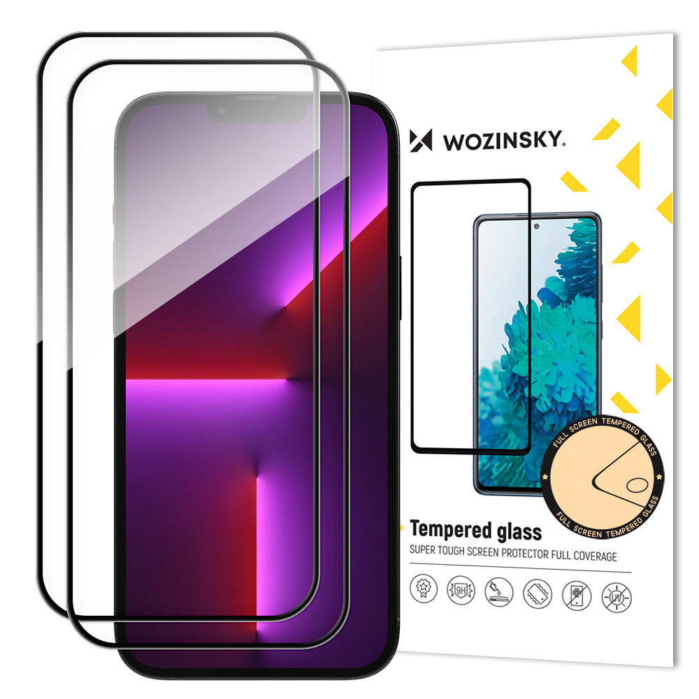 Nastavte 2x temperované sklo pre celú obrazovku s rámom pre iPhone 15 Pro Max Black