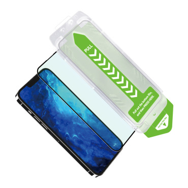 Verre trempé 9H avec cadre de montage pour iPhone 13 Pro Premium Verre Noir