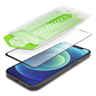 Verre trempé 9H avec cadre de montage pour iPhone 13 Pro Premium Verre Noir