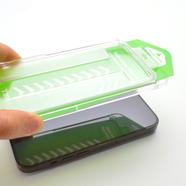 Verre trempé 9H avec cadre de montage pour iPhone 13 Pro Premium Verre Noir