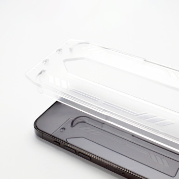 Verre trempé 9H avec cadre de montage pour iPhone 13 Pro Premium Verre Noir