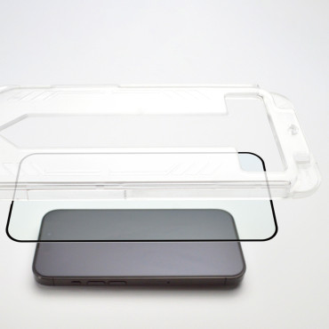 Gehard glas 9h met montageframe voor iPhone 15 Premium Glass Black