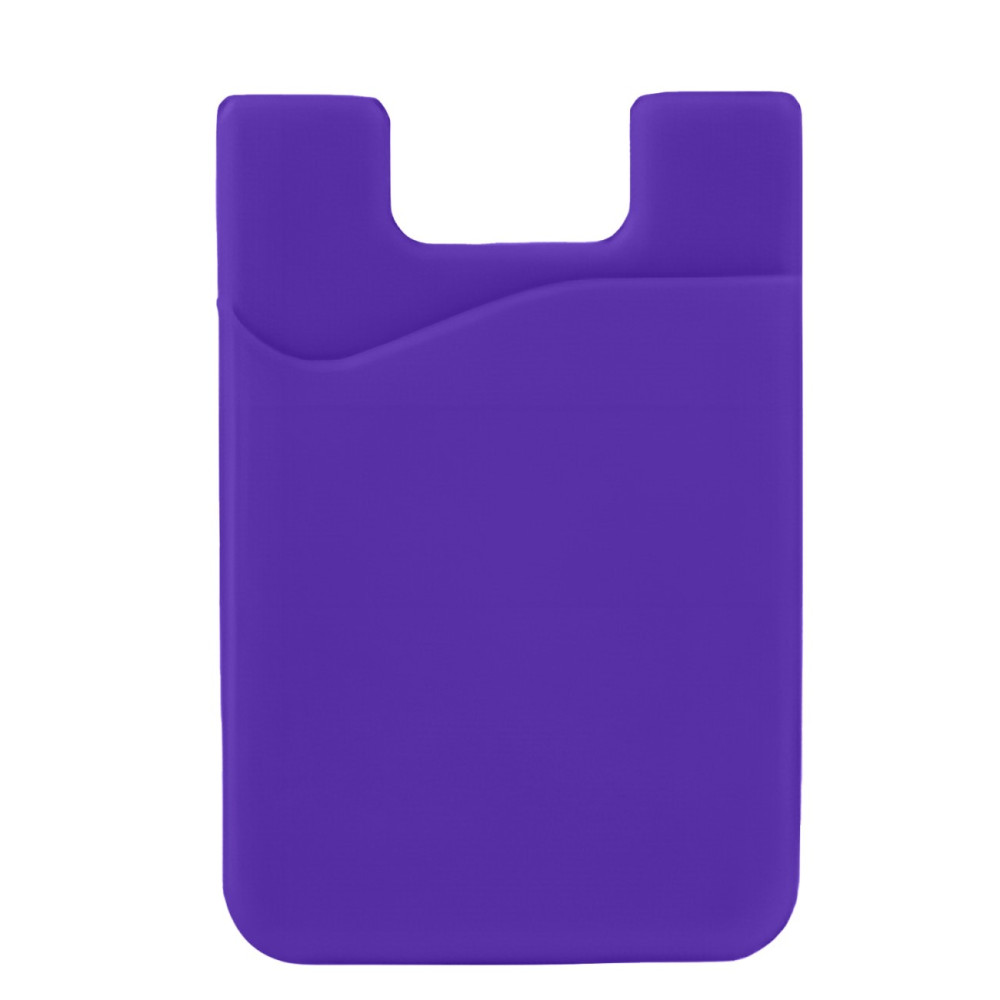 Funda de bolsillo autoadhesiva para tarjetas de crédito en la parte posterior del teléfono. Púrpura de silicona
