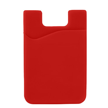 Selbstklebende Falltasche für Kreditkarten auf der Rückseite des Telefons. Rotes Silikon