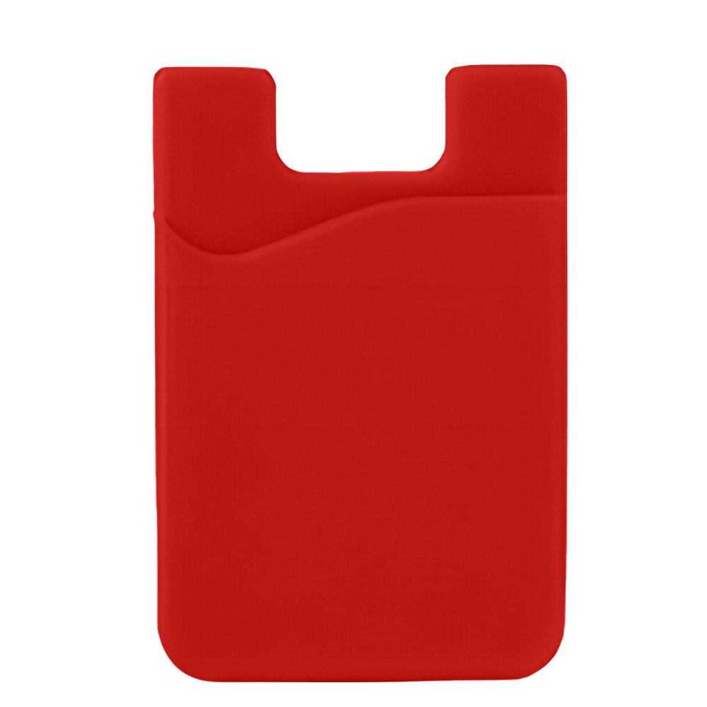 Tasca autoadesiva per carte di credito sul retro del telefono. Silicone rosso