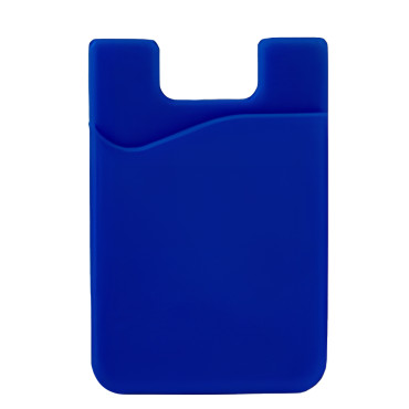 Tasca autoadesiva per carte di credito sul retro del telefono in silicone blu