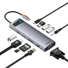 11W1 HUB USB-C-Adapter für USB-C PD 4x USB HDMI VGA AUX RJ45 SD TF GRAY