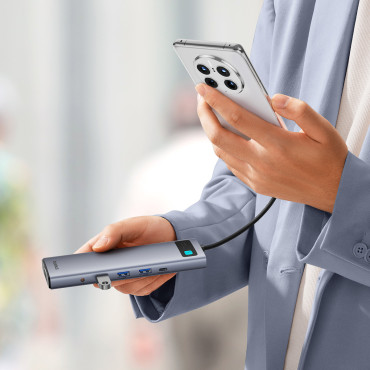 11W1 HUB USB-C adapteris USB-C PD 4x USB HDMI VGA AUX RJ45 SD TF Grey