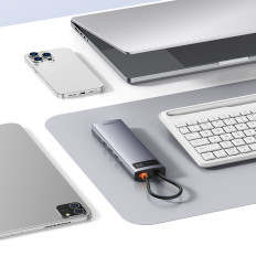 Adattatore USB-C da 11W1 HUB per USB-C PD 4x USB HDMI VGA AUX RJ45 SD TF Grigio