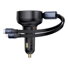 Carregador de carro com USB-C e com um roll-up USB-C iphone 60w preto