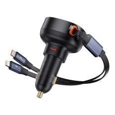 Car charger with USB-C and with a roll-up USB-C iPhone 60W black