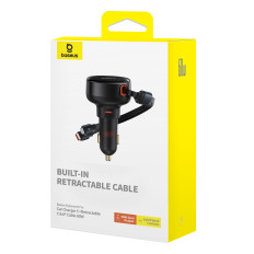 Carregador de carro com USB-C e com um roll-up USB-C iphone 60w preto
