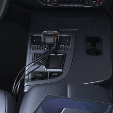 Carregador de carro com USB-C e com um roll-up USB-C iphone 60w preto