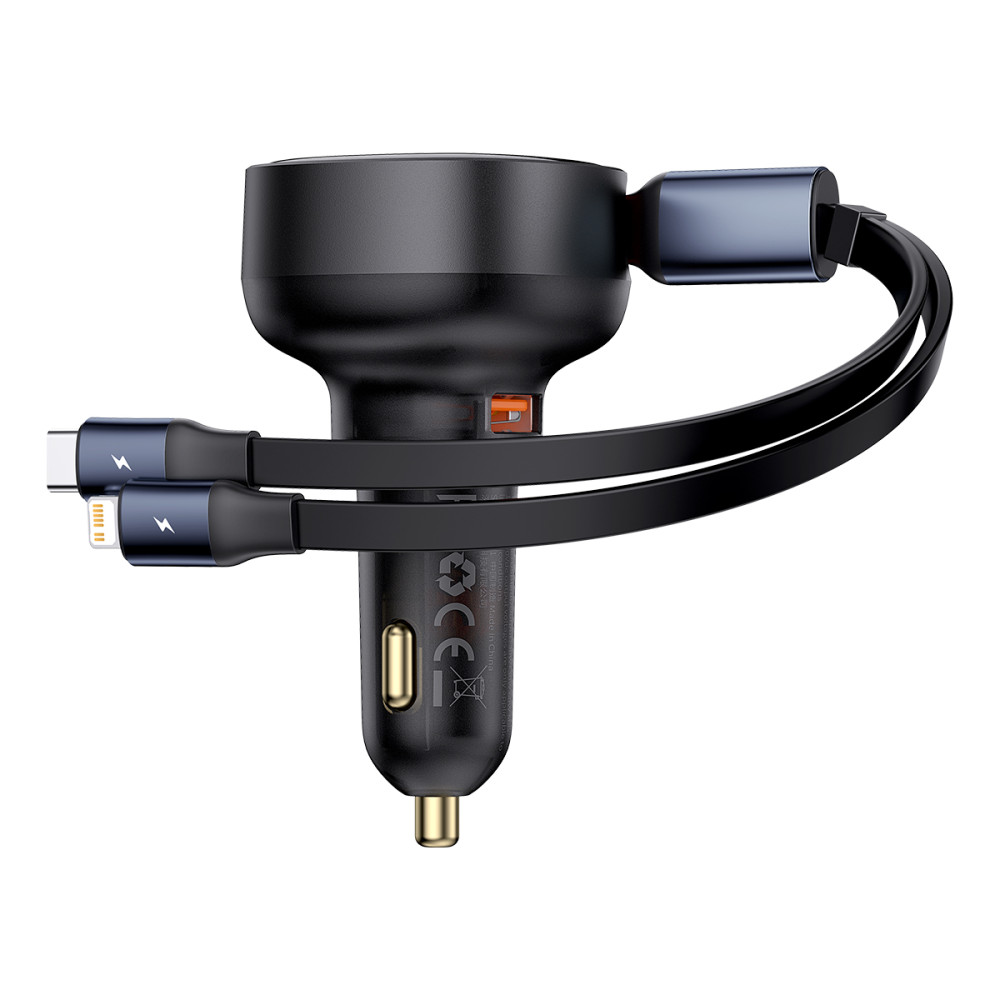 Billaddare med USB-A och med en kollaps USB-C iPhone 60W svart