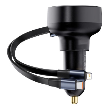 Billaddare med USB-A och med en kollaps USB-C iPhone 60W svart