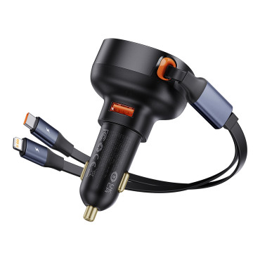 Billaddare med USB-A och med en kollaps USB-C iPhone 60W svart