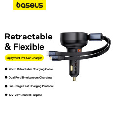 Billaddare med USB-A och med en kollaps USB-C iPhone 60W svart
