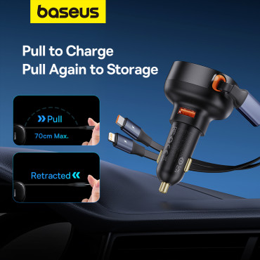 Billaddare med USB-A och med en kollaps USB-C iPhone 60W svart