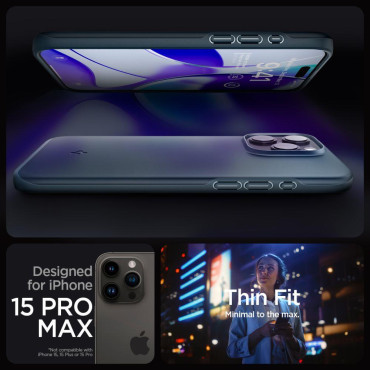 Funda protectora para iPhone 15 Pro Max Fit Fit Metal Negro