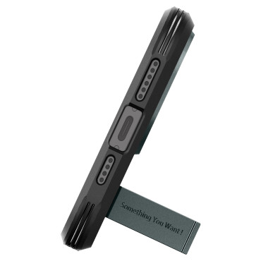 Custodia dura Armatura Magsafe con un supporto per iPhone 15 Pro verde