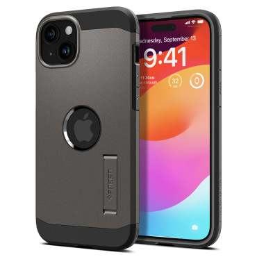 Armure difficile Magsafe Case avec un support pour iPhone 15 gris métallisé