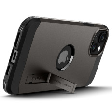 Tough Armour Magsafe Case met een standaard voor iPhone 15 metallic grijs