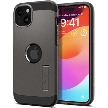 Armure difficile Magsafe Case avec un iPhone 15 plus un gris métallique