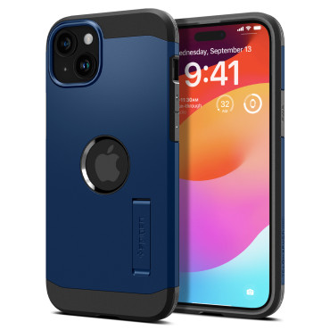 Tough Armor Magsafe case with an IPHONE 15 plus blue stand