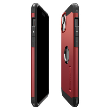Caixa de Magsafe de armadura resistente com um suporte para o iphone 15 vermelho