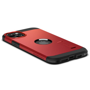 Caixa de Magsafe de armadura resistente com um suporte para o iphone 15 vermelho