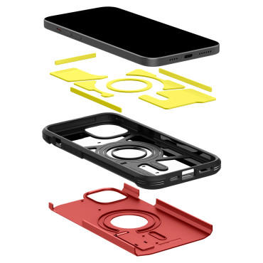 Caixa de Magsafe de armadura resistente com um suporte para o iphone 15 vermelho