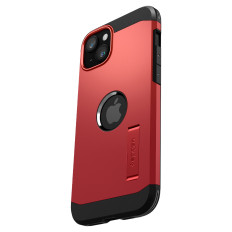 Caixa de Magsafe de armadura resistente com um suporte para o iphone 15 vermelho