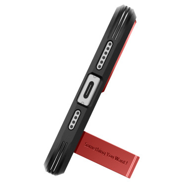 Caixa de Magsafe de armadura resistente com um suporte para o iphone 15 vermelho