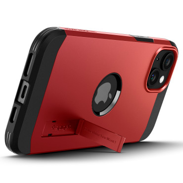 Caixa de Magsafe de armadura resistente com um suporte para o iphone 15 vermelho