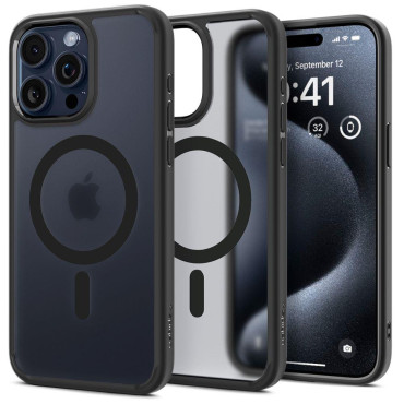 Etui Ultra Híbrido Mag com MagSafe no iPhone 15 Pro Transparente-Preto