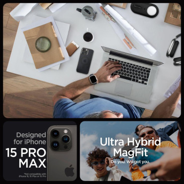 Etui Ultra Híbrido Mag de Magsafe no iPhone 15 Pro Max Transparente-Preto