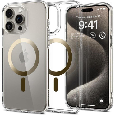 Etui Ultra Hybrid Mag de Magsafe en el iPhone 15 Pro Max Gold