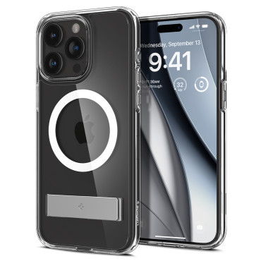 Ultra Hybrid s Magsafe Case med ett stativ för iPhone 15 Pro transparent