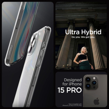 Ultra Hybrid Case op iPhone 15 Pro transparant
